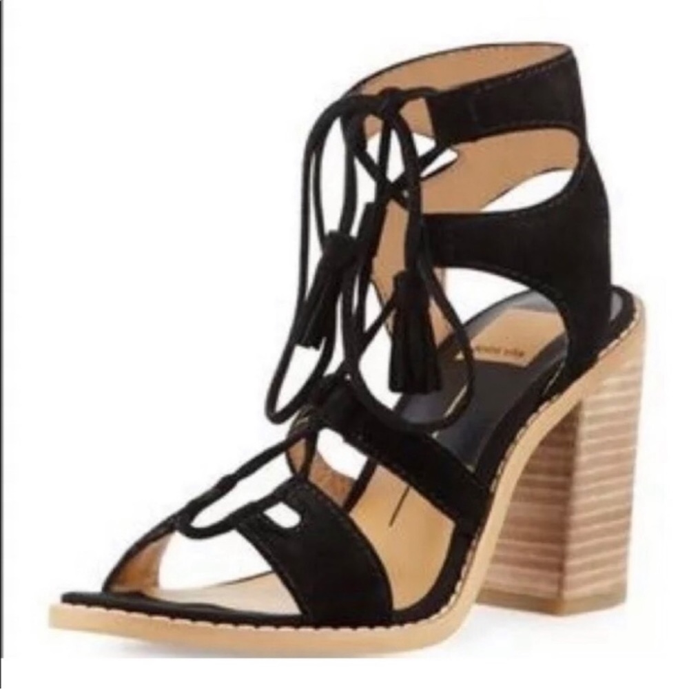 Dolce Vita Lynlee Black Suede Lace Up Heel Sandals Size 10